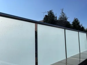 Satin glass balustrade for privacy