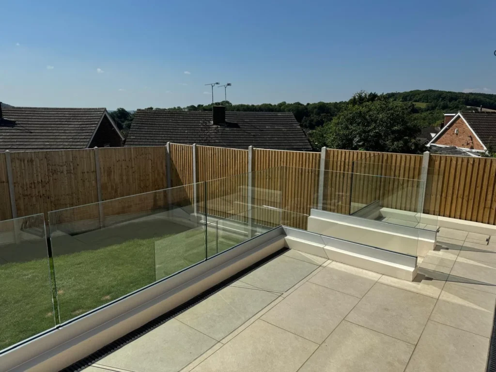 External glass balustrade on a terrace in Kent